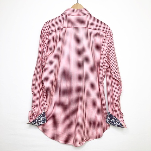 Thomas dean, red and white micro check button down shirt - Picture 2 of 9